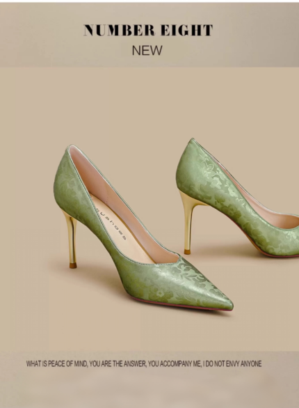 New Chinese style light national style champagne colored high heels