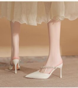 French pointed rhinestone high heels for women with slim heels