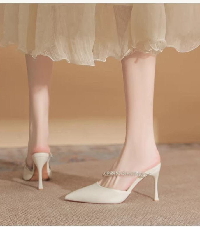 French pointed rhinestone high heels for women with slim heels
