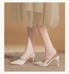 French pointed rhinestone high heels for women with slim heels