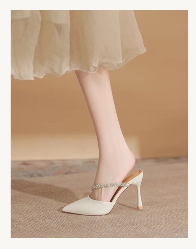 French pointed rhinestone high heels for women with slim heels