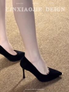 2026 Spring and Autumn New Black Sexy Pointed Non tiring Heels with Thin Heels