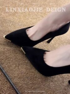 2026 Spring and Autumn New Black Sexy Pointed Non tiring Heels with Thin Heels