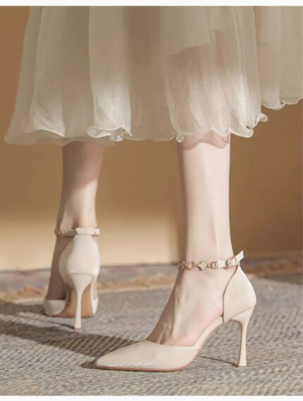 2026 New Style Celebrity One Button Strap with Skirt and Thin Heel Sandals for Women