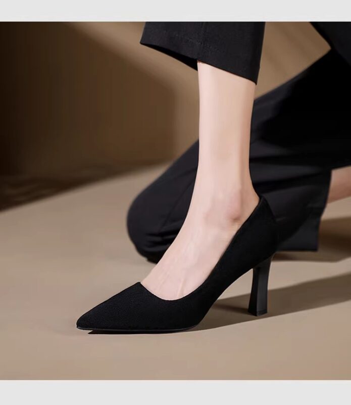 Etiquette High Heels Women's Suede Soft soled Formal Commuter Professional Black Single Shoes
