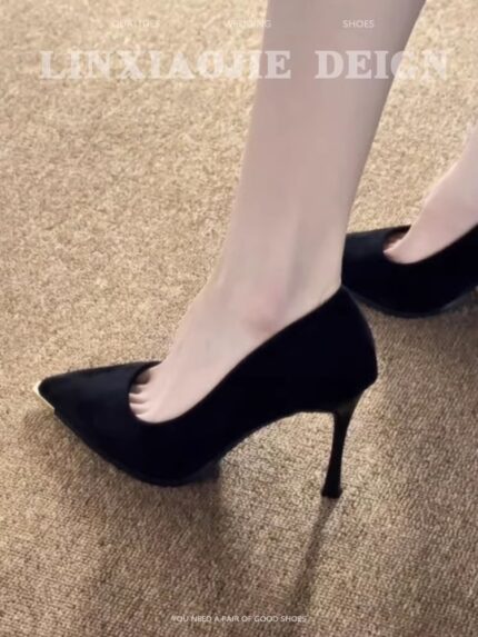 2026 Spring and Autumn New Black Sexy Pointed Non tiring Heels with Thin Heels