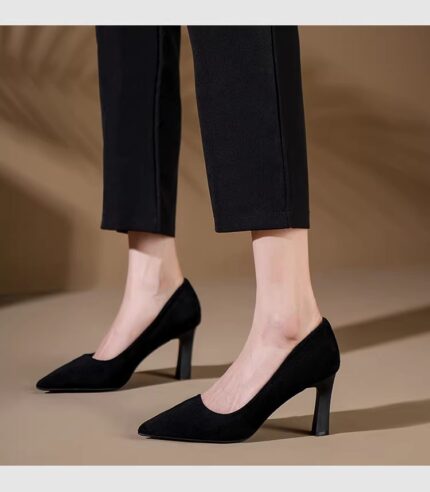 Etiquette High Heels Women's Suede Soft soled Formal Commuter Professional Black Single Shoes