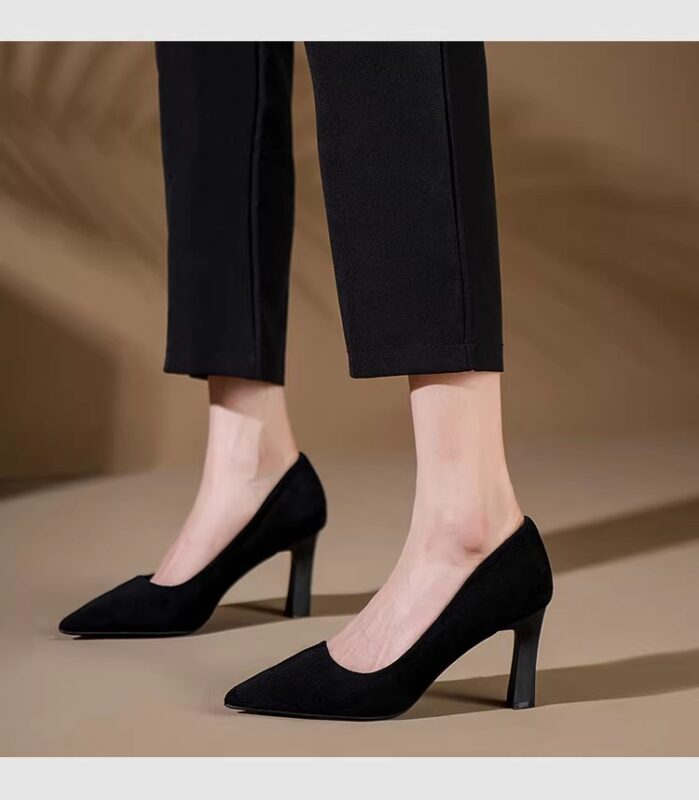 Etiquette High Heels Women's Suede Soft soled Formal Commuter Professional Black Single Shoes