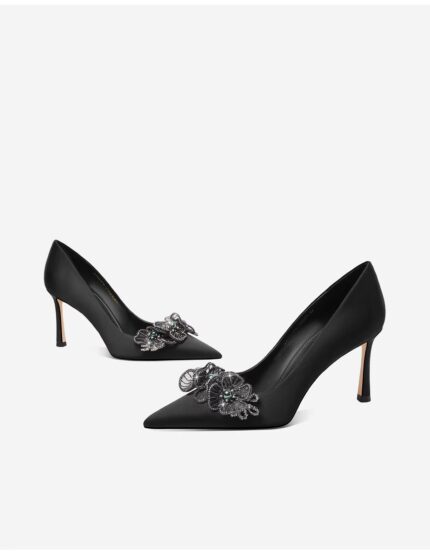 Black high heels, women's commuting temperament, slim heels, shallow mouth single shoes