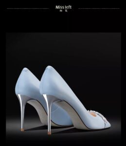 Zircon light blue pointed leather high heels