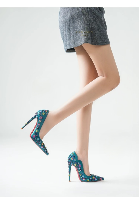 2026 new embroidered bead black sexy high heels