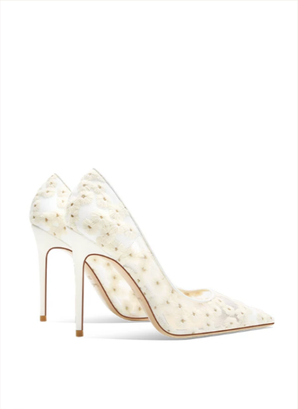 Daisy Embroidered Flower White High Heels