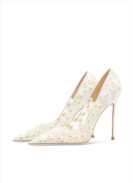 Daisy Embroidered Flower White High Heels Daisy Embroidered Flower White High Heels