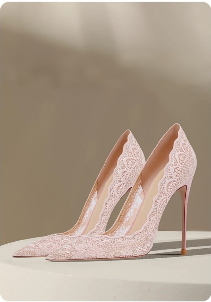 Pointed lace wedding high heels