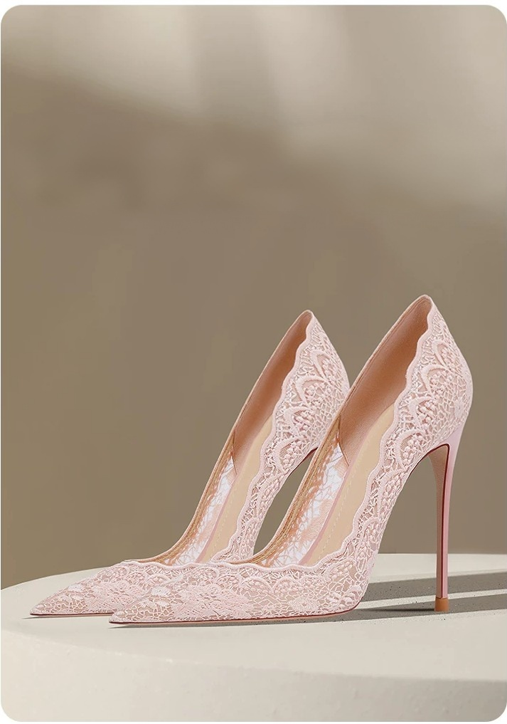 Pointed lace wedding high heels Pointed lace wedding high heels