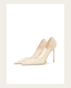 Diamond mesh nude high heels