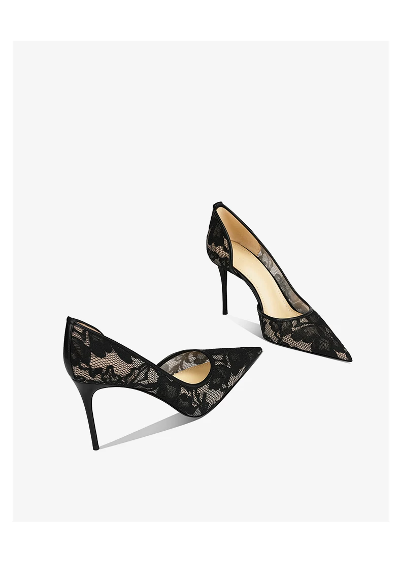 Black lace side empty high heels for women 2026 new model Black lace side empty high heels for women 2026 new model