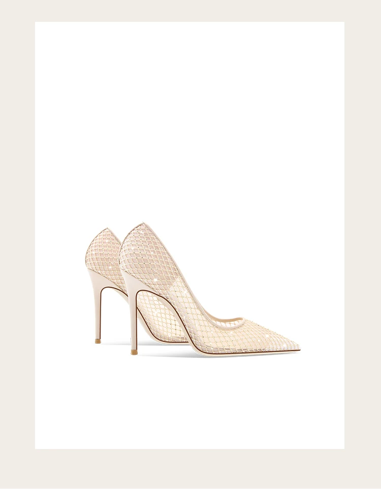 Diamond mesh nude high heels!!3497824282 Diamond mesh nude high heels