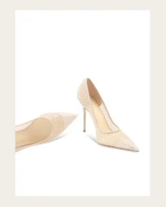 Diamond mesh nude high heels