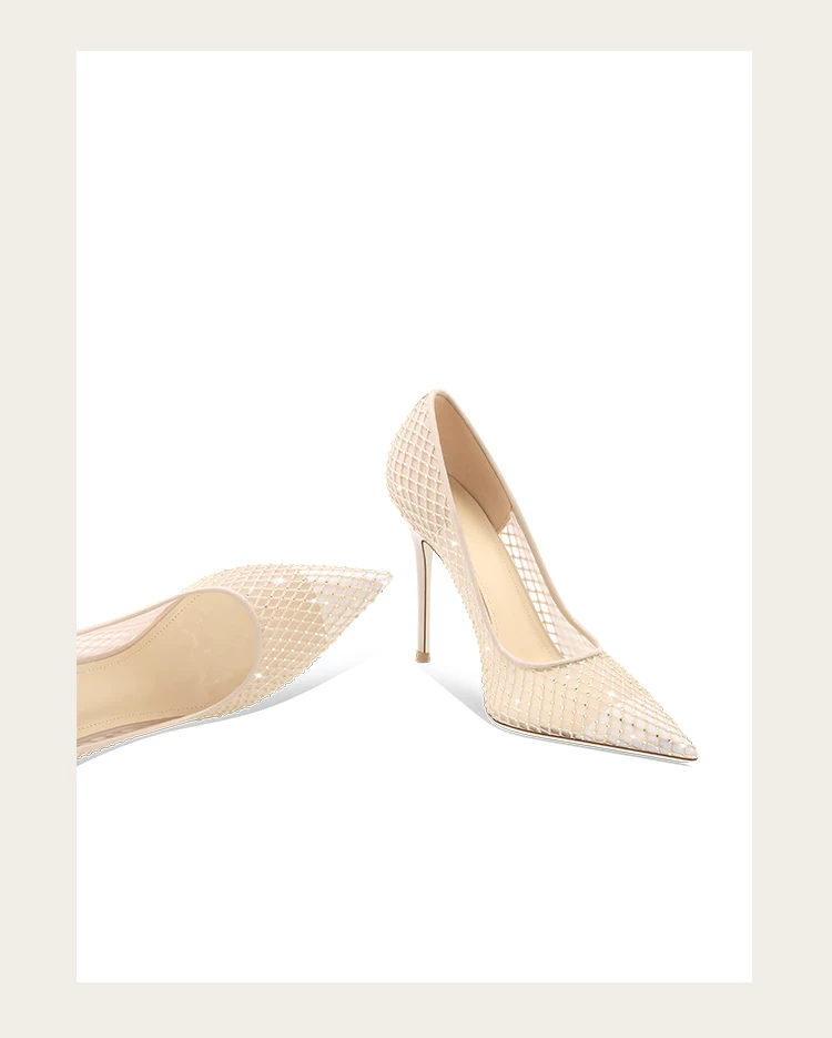 Diamond mesh nude high heels!!3497824282 Diamond mesh nude high heels
