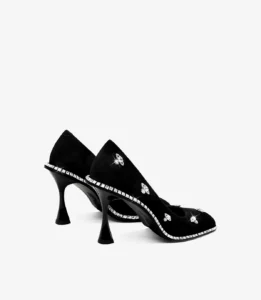 Rhinestone square toe slim heeled high heels