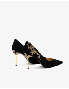 Small niche design women's shoes with rhinestone pointed black high heels