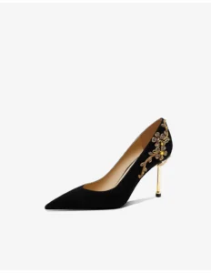Small niche design women's shoes with rhinestone pointed black high heels