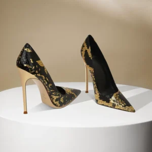 French European and American snake patterned blue high heels for women with slim heels