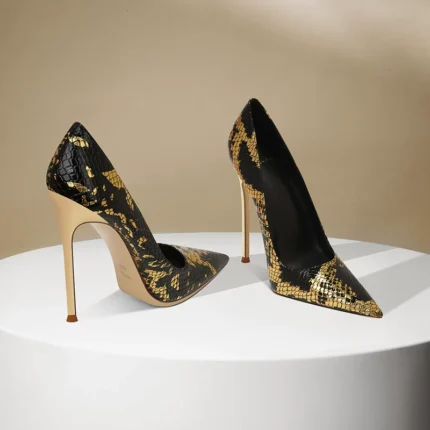 French European and American snake patterned blue high heels for women with slim heels