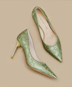 Embroidered champagne colored high heels