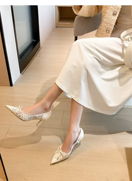 French style lace pointed high heels