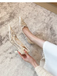 French style lace pointed high heels