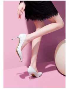 New white high-heeled shoes by niche designers for women with slim heels